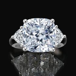 8 CT. Radiant Cushion Classic w/Zirconite triangular sides (1 CT. TW.) Sterling Silver Ring with triangular sides Simulated Diamond - Diamond Veneer.