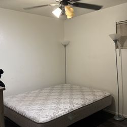 Queen Bed With Frame and Lamps