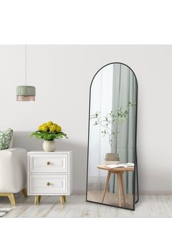Arched Full Length Floor Mirror with Black Frame