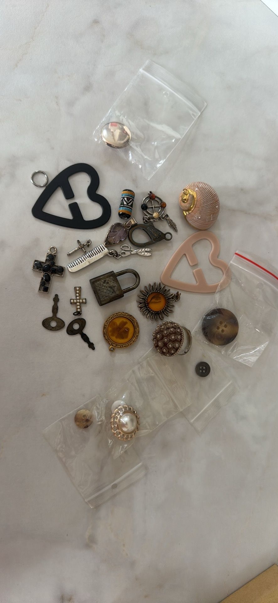 Assorted Charms, Beads, Ring, Buttons