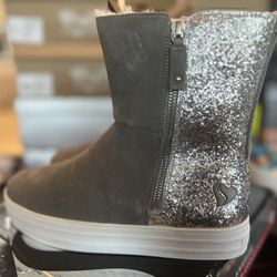 SKETCHERS Double up party in back gray/silver women’s boots size 8