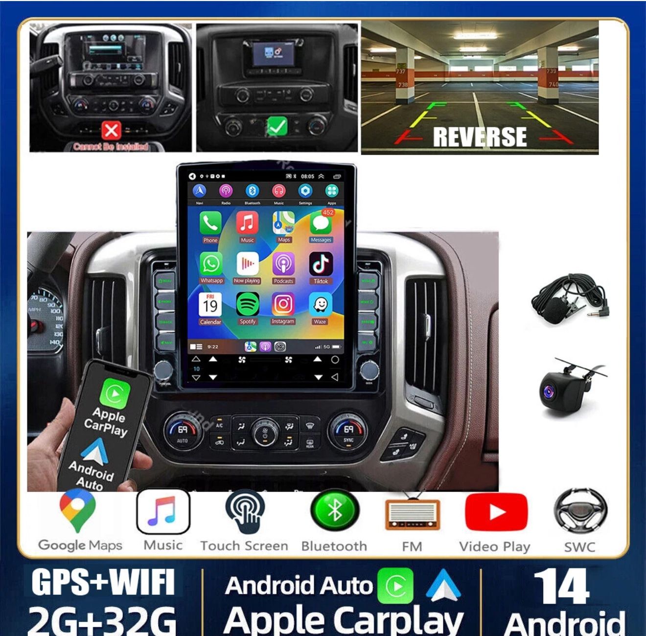 Android/Apple Carplay For 2014-2018 Chevy Silverado GMC Sierra Car Radio GPS