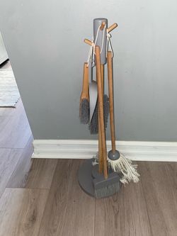 Gray and Wood kids Cleaning Set with Stand