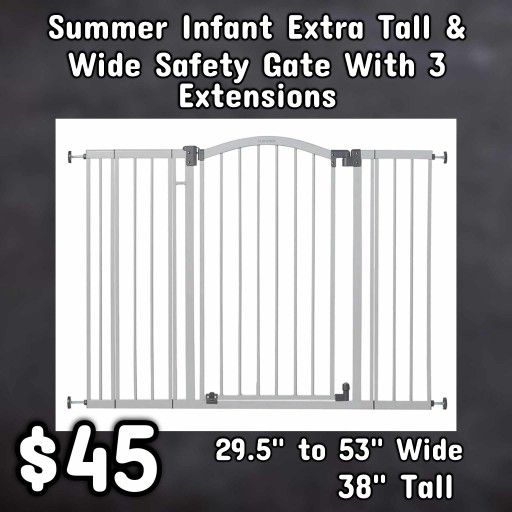 New Summer Infant Extra Tall & Wide Safety Gate With 3 Extensions: Njft