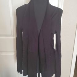 Christopher & Banks Women's Sweater Large Cardigan Black Open Front Cable Knit 