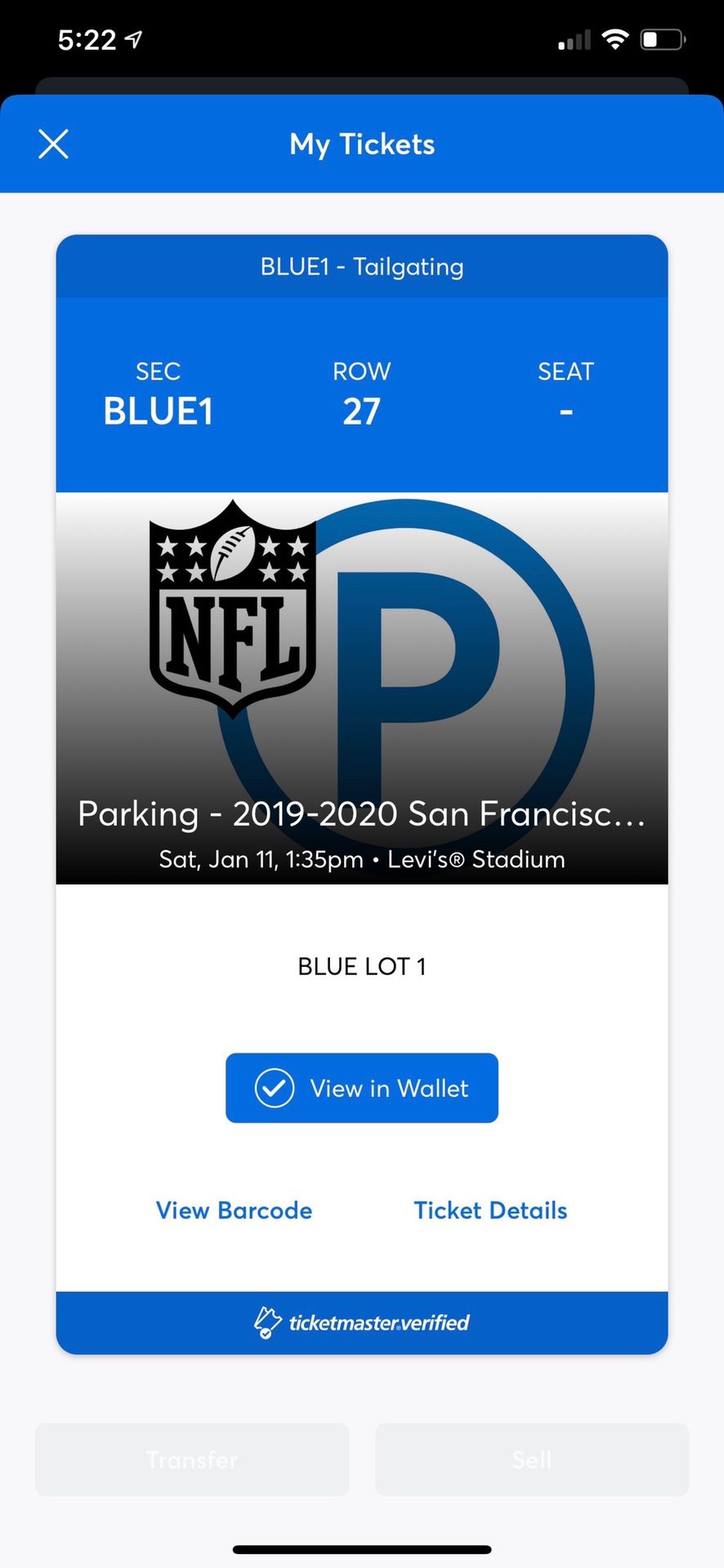 Parking pass for 49ers vs vikings