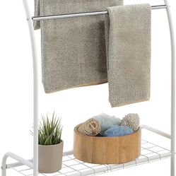 Freestanding 3 Hanging Bar Towel Rack with Bottom Shelf (WHT)