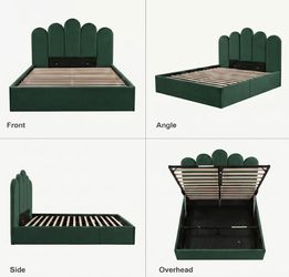 vet Palm-shaped Headboard Full Bed Frame with Lift Up Storage, No Box Spring Needed