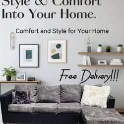 2-Piece Faux Leather & Grey Microfiber Sectional – Lounge Included + FREE Delivery!