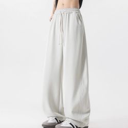 HuiTouLv Summer Lightweight Jogger Men's Loose Straight Pants with Good Drape, Versatile for All Occasions, Sporty and Casual Pure Color Wide Leg Pant