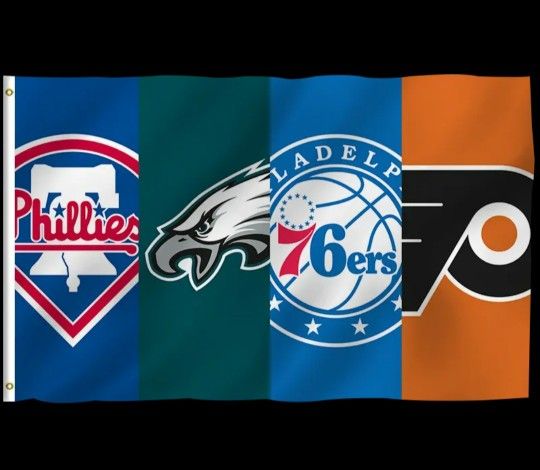 3x5 Philadelphi'a Four Teams Sports Fans Flag - Eagles, Phillies, Flyers, and 76ers - Heavy Duty Polyester, Vivid Color, Fade-Proof

