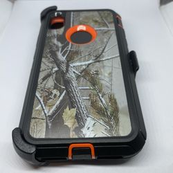 For iPhone XR Orange Tree Camouflage Belt Clíp Case Holster 