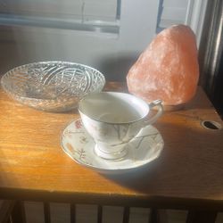 collector Tea Cup Crystal Dish And A Salt Rock All Decor