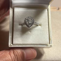 925 Silver Moissanite Wedding Pear-Cut Halo Ring Size 6.5