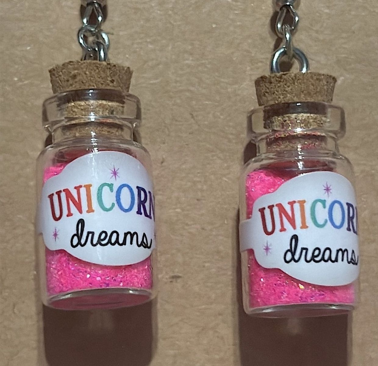 Pink Glitter ‘Unicorn Dreams’ Bottle Earrings