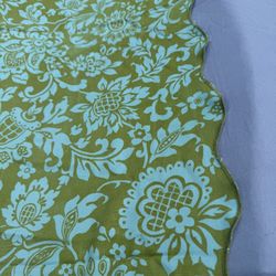 Vintage Tablecloth Blue Green Toile Chintz Damask Bed Coverlet 64”x55” Rectangle
