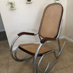 Mid century MCM Breuer Chrome and Cane Rocking Chair