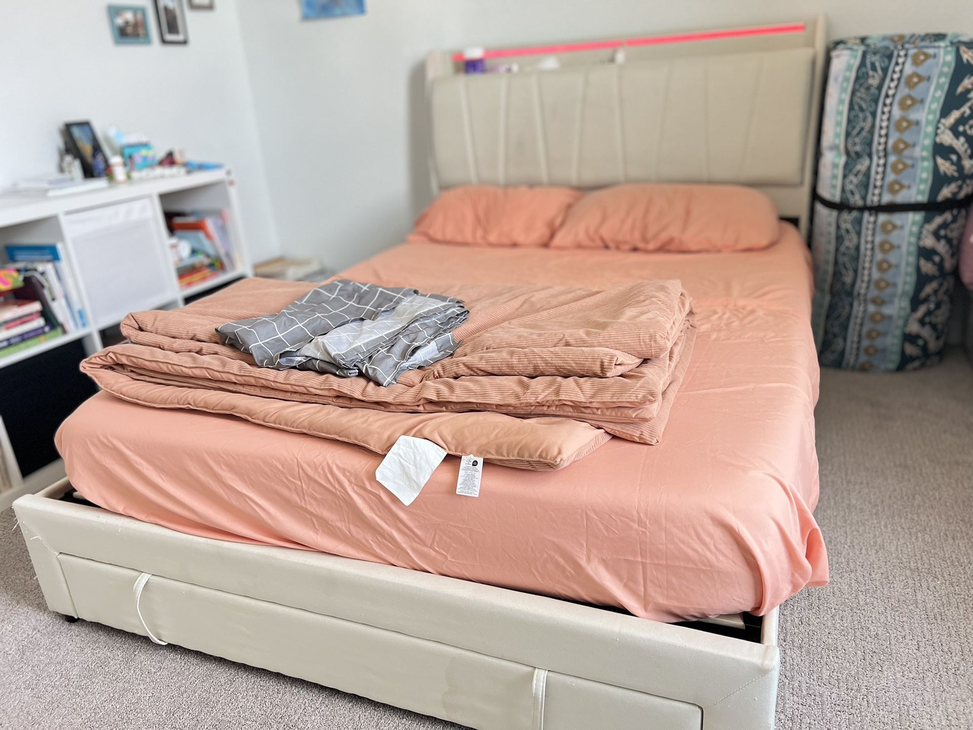 Full Size Metal Bed Frame With Storage (mattress Not Included)