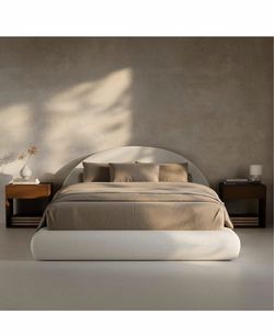 RECCI AirFrame Half-Moon Upholstered Queen Platform Bed Frame