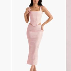 House of CB PINK FLORAL SATIN LONGLINE CORSET & Skirt