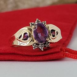 ❤️14k Size 7 Amazing Solid Yellow Gold Amethyst and Diamonds Ring!/ Anillo de Oro con Amatistas y Diamantes! 👌🎁Post Tags: Anillo de Oro