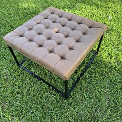 Leather Ottoman w/metal base
