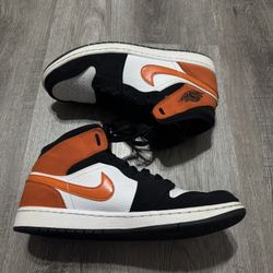 Nike Air Jordan 1 Mid Shattered Backboard Shoes Mens 10.5 Orange Black Sneakers 