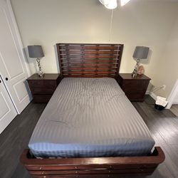 Queen Bed Frame, 2 Night Stands, 2 Lamps