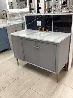 48” Bathroom Vanity Cabinet New Solid Wood Fully Assembled Softclose Drawers Quartz Top Sink Attached Ready For Pick Up Today
