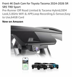 Front 4K Dash Cam for Toyota Tacoma 2024-2026 SR SR5 TRD Sport Pre-Runner Off Road Limited & Tacoma Hybrid,OEM Look,5.8GHz WiFi & APP,Loop Recording,G