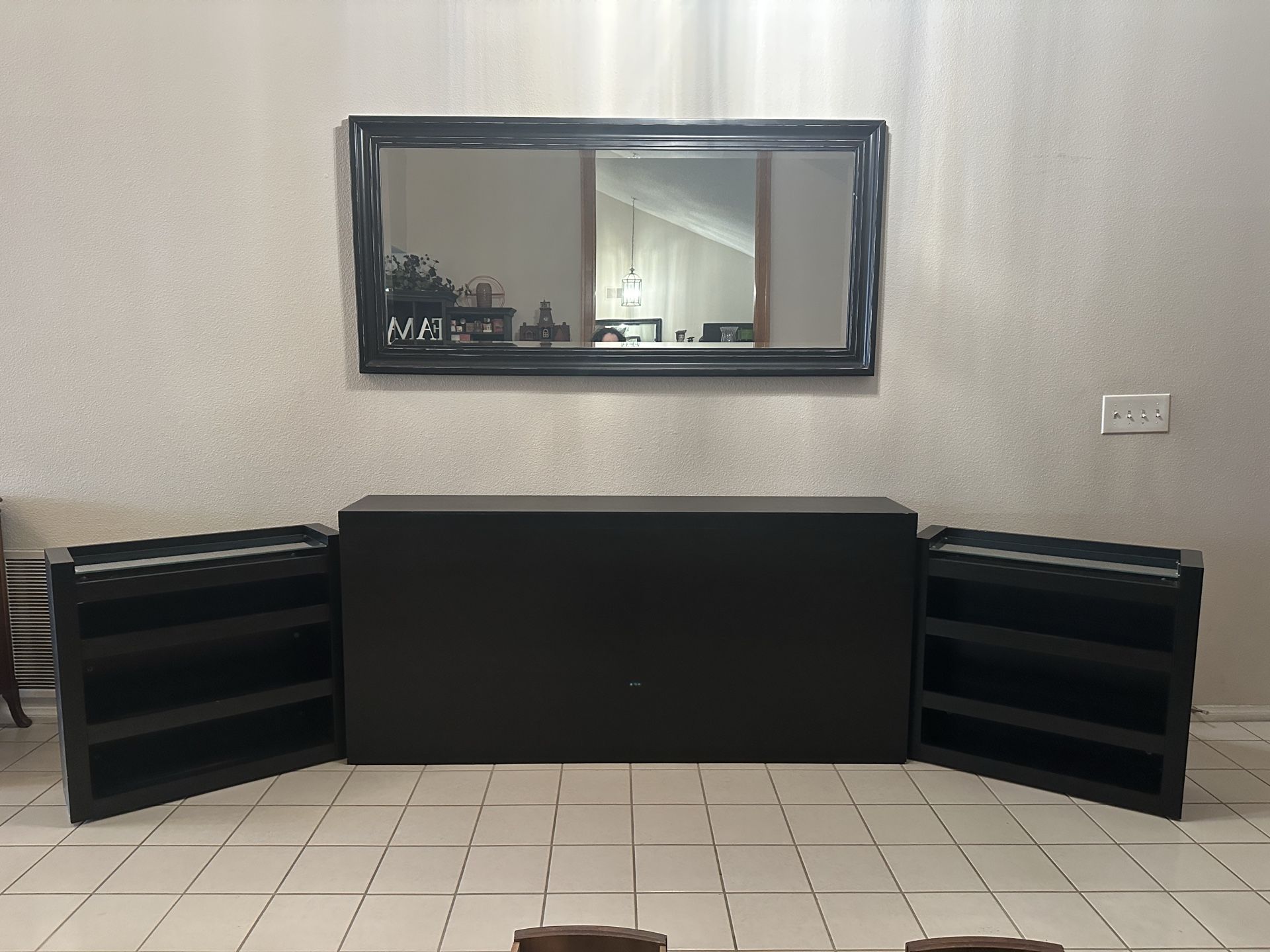 Ikea Black Queen Size Headboard with 2-End Tables