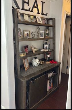 Dark Wood Ladder Bookcase with Cabinet