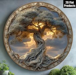🌳 Radiant Tree of Eternity — Round Aluminum Wall Plaque