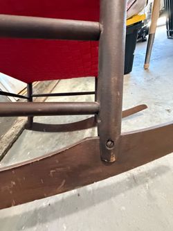 Wooden Rocking Chair with Red Fabric Seat