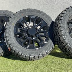 NEW 22” Chevy Silverado 2500 Rims black 8x180 wheels 2500HD GMC Sierra 35" RT Tires Denali 3500HD