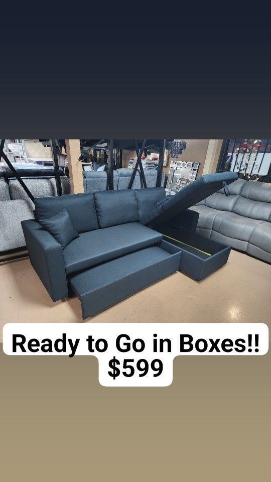 Black Sectional With Storage And Pop Up Sleeper 