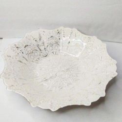 Turkish Silverina & White Glass Ornate Floral Bowl.