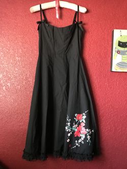 Lucky 13 Apparel Dress Flower Design Black A-Line Adjustable Spaghetti Straps