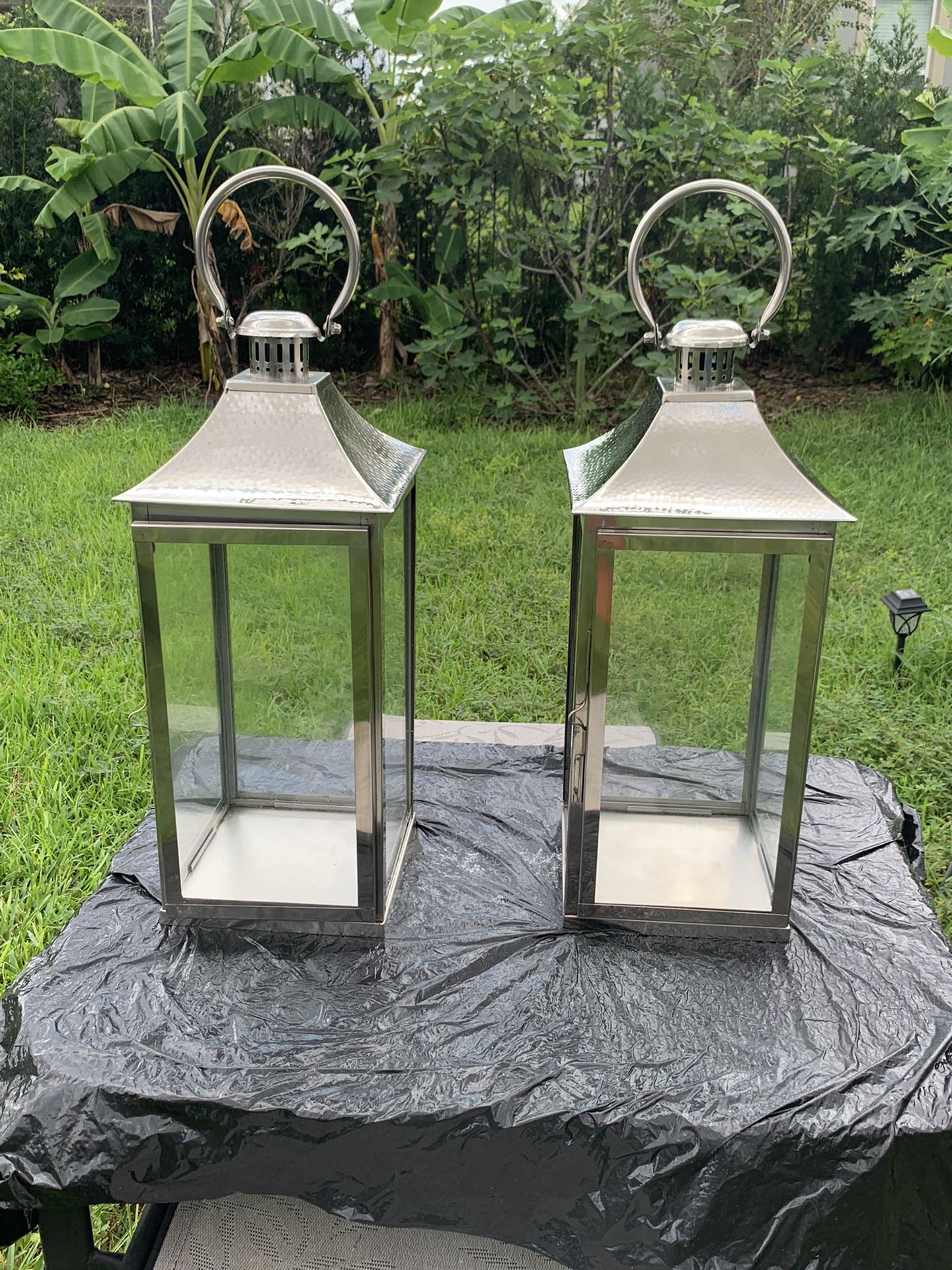 Pair of Candle Holders Lanterns Large Floor Lamps Terrace Outdoor Patio.