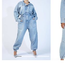 Plus Size Denim Funnel-Neck Jumpsuit NWT Retails $49.99  Boho Bohemian  Sizes 0X , 1X , 3X available   0XL 1XL 3XL XXXL Curvy  Forever 21+ - Crafted f