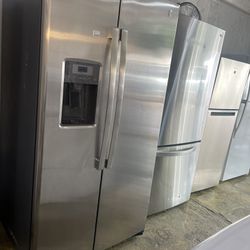 Ge Fridge Stainless Steel/ Side By Side / Working Perfect/ 2 Month Warranty 