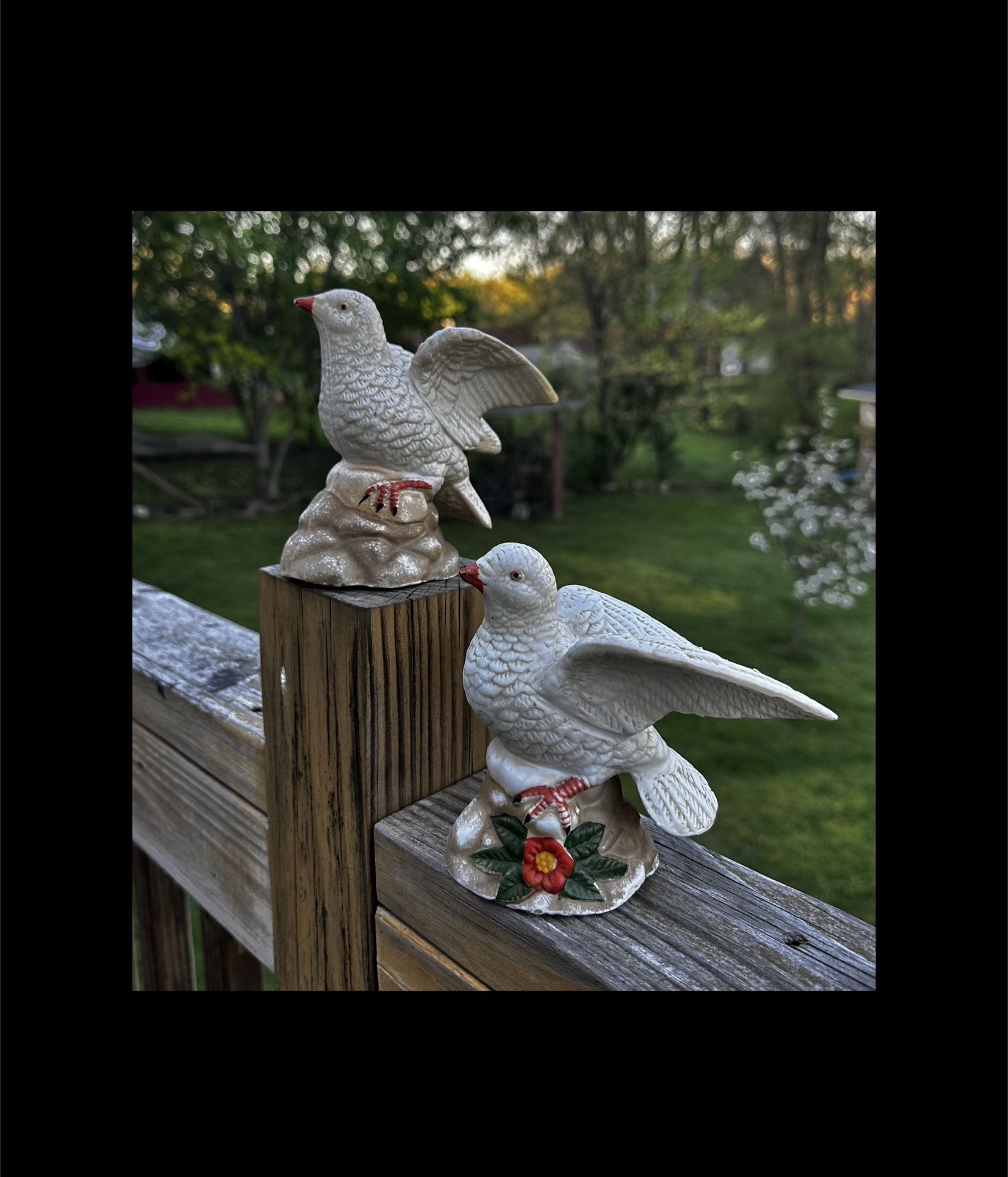 Vintage Pair of Porcelain White Dove Bird Figurines, Unmarked, 4 7/8” Tall