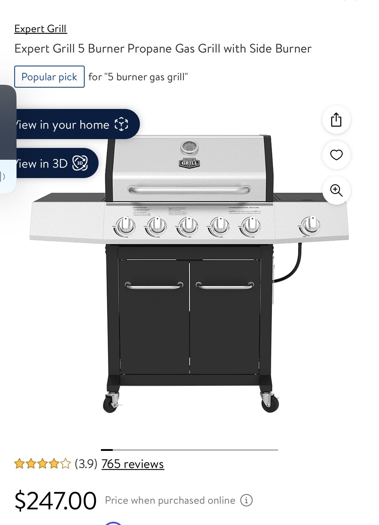 Expert Grill 5 Burner Propane Gas Grill with Side Burner for Sale in