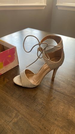 Silver High Heels With Tie Straps , Women’s Size 5 1/2  Great Condition 