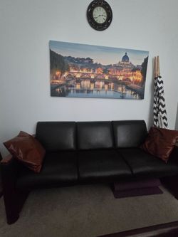 Black faux Leather 3-Seat Sofa