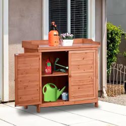 39”  Rustic Garden Wood Workstation Storage Cabinet Garden Shed with 2-Tier Shelves and Side Hook [NEW]