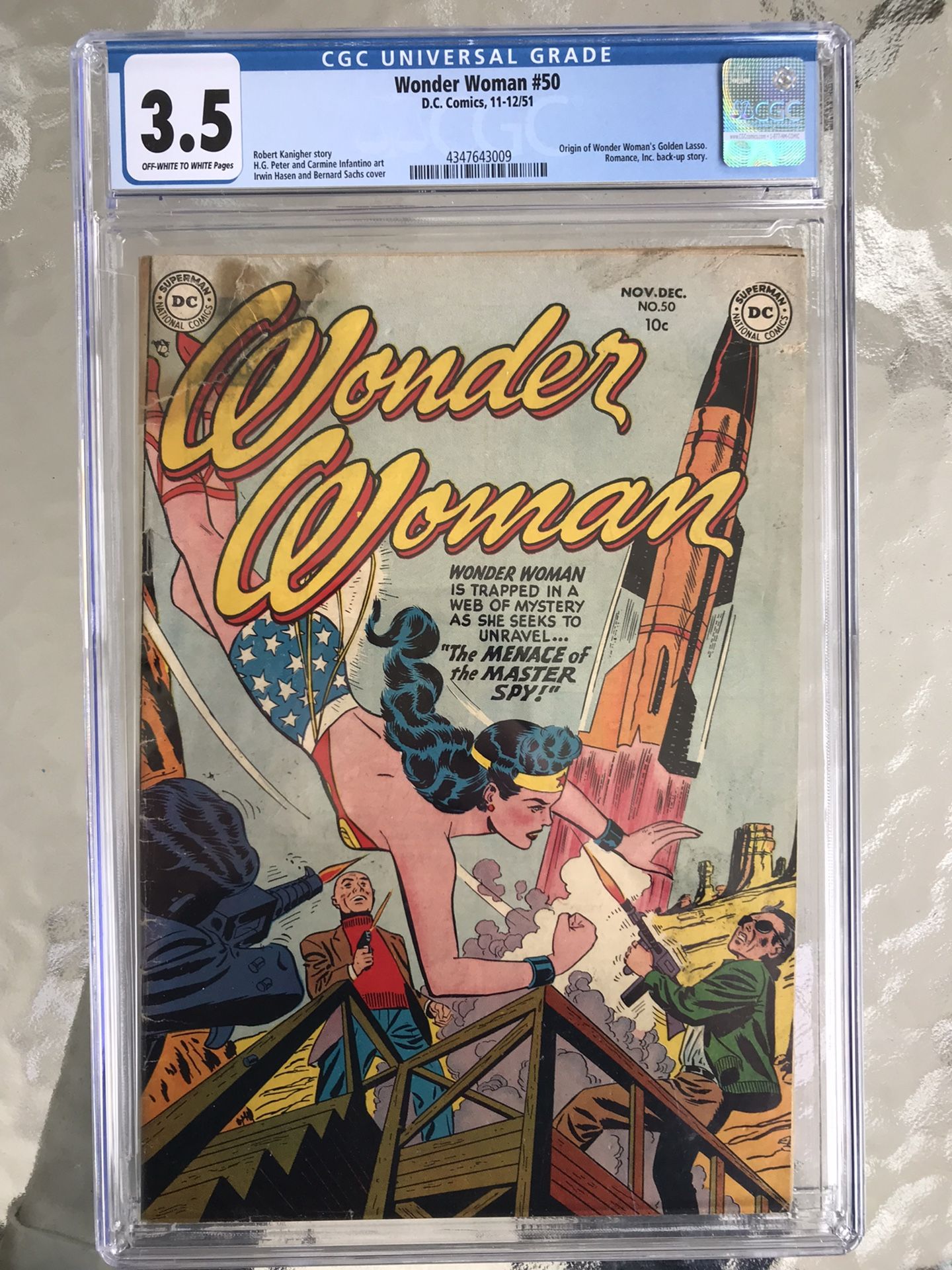 Wonder Woman #50 (1951) CGC 3.5 — O/w To White Pages; Origin Of The Magic Lasso