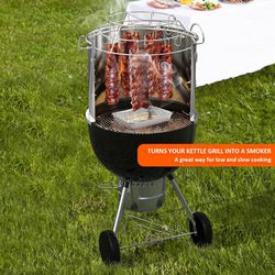 Stainless Steel Grill Smoking Kit, Rib Hanging Attachment for Weber 18 inch Kettle Charcoal Grills - Turns Your Kettle into Smoker