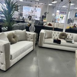 GLAMOROUS SOFA SET. DIFFERENT COLORS IN VELVET  OR VARIETY OF FABRICS &NAILHEADS TOO!!