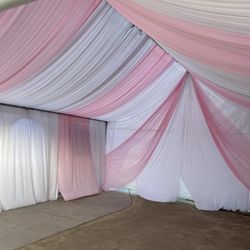 Tent…draping…..tables….chairs……tablecloth……
